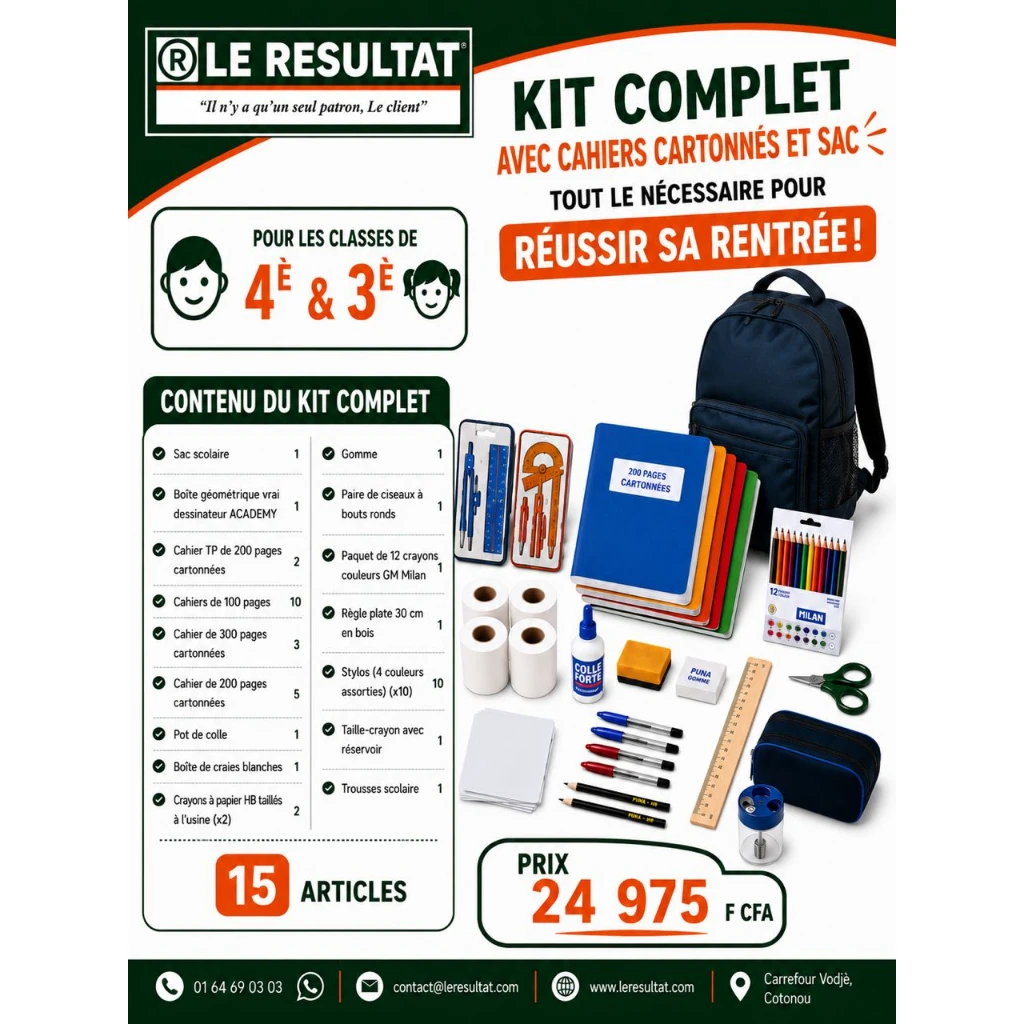 4ème & 3ème - Kit Complet - Cahier cartonnés 