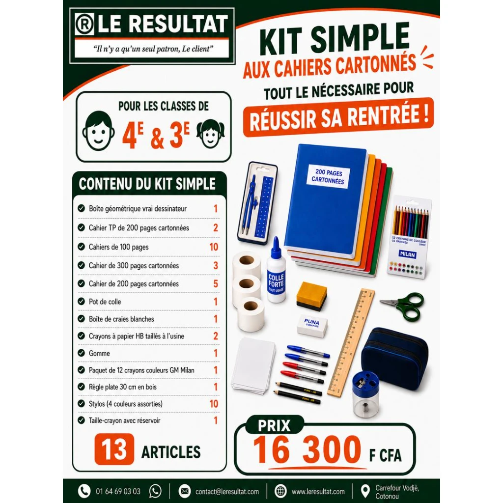 4ème & 3ème Kit SIMPLE - Cahier non cartonnés 